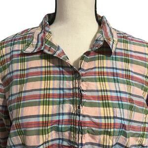 J. Crew Womens Plaid Cotton Silk Blend Classic Fit Tunic Top Blouse Sz XL Preppy